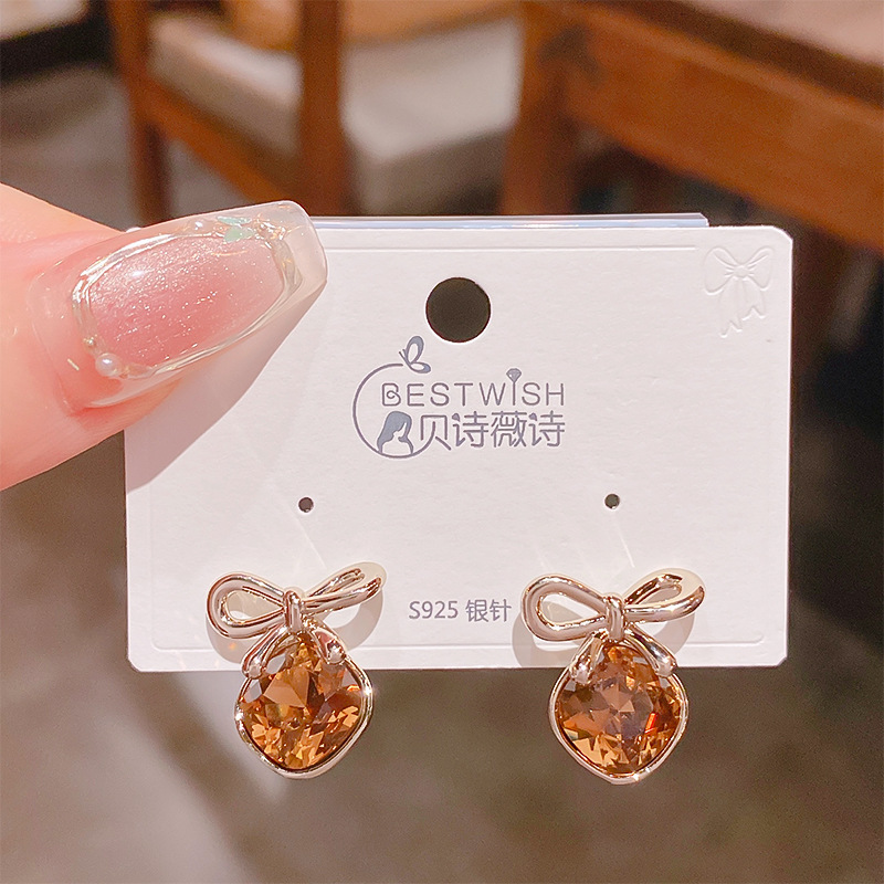 Bông tai NƠ ĐÁ cao cấp SÂM PANH cao cấp, bông tai thiết kế HÀN QUỐC cao cấp B3467