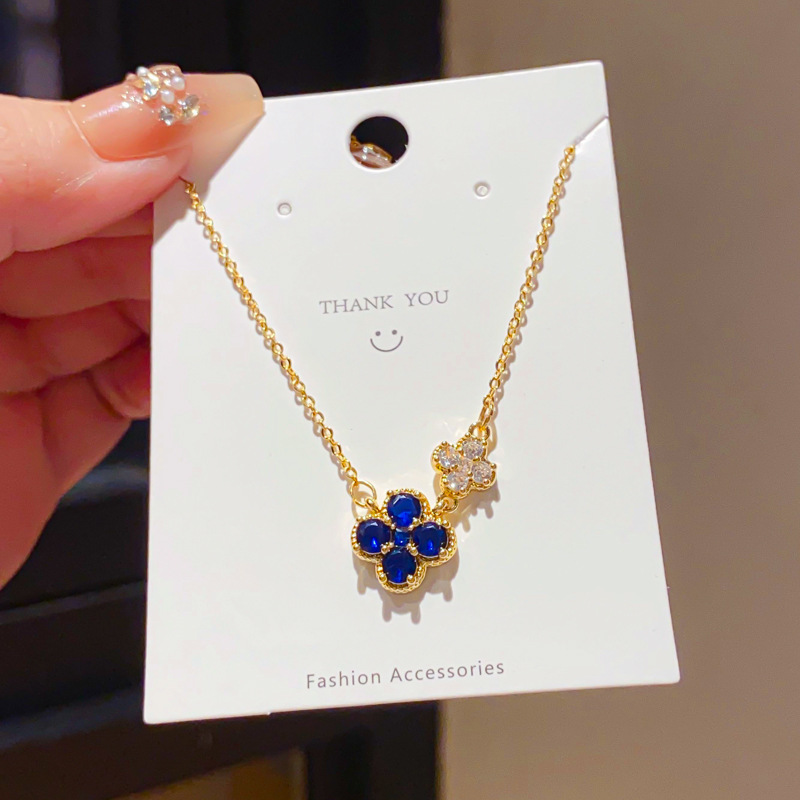 Dây chuyền cỏ 4 lá ĐÍNH đá XANH ĐEn xi vàng pha cao cấp, phụ kiện dây chuyển mảnh xinh đẹp độc đáo B3272