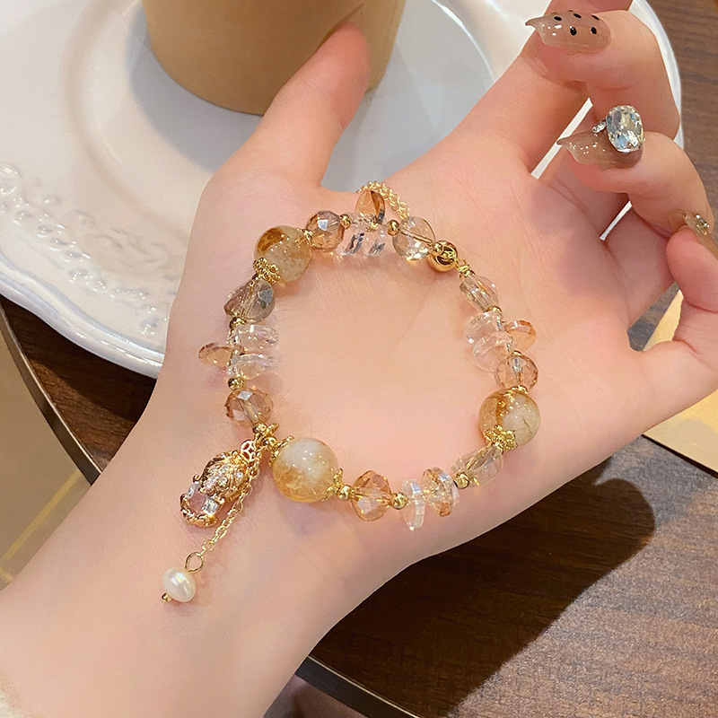 Vòng tay nữ Pha lê ĐÁ VÀNG mặt trời cao cấp rút chỉnh freesize, Lắc tay thiết kế Hàn Quốc, quà tặng bạn gái độc đáo B3663