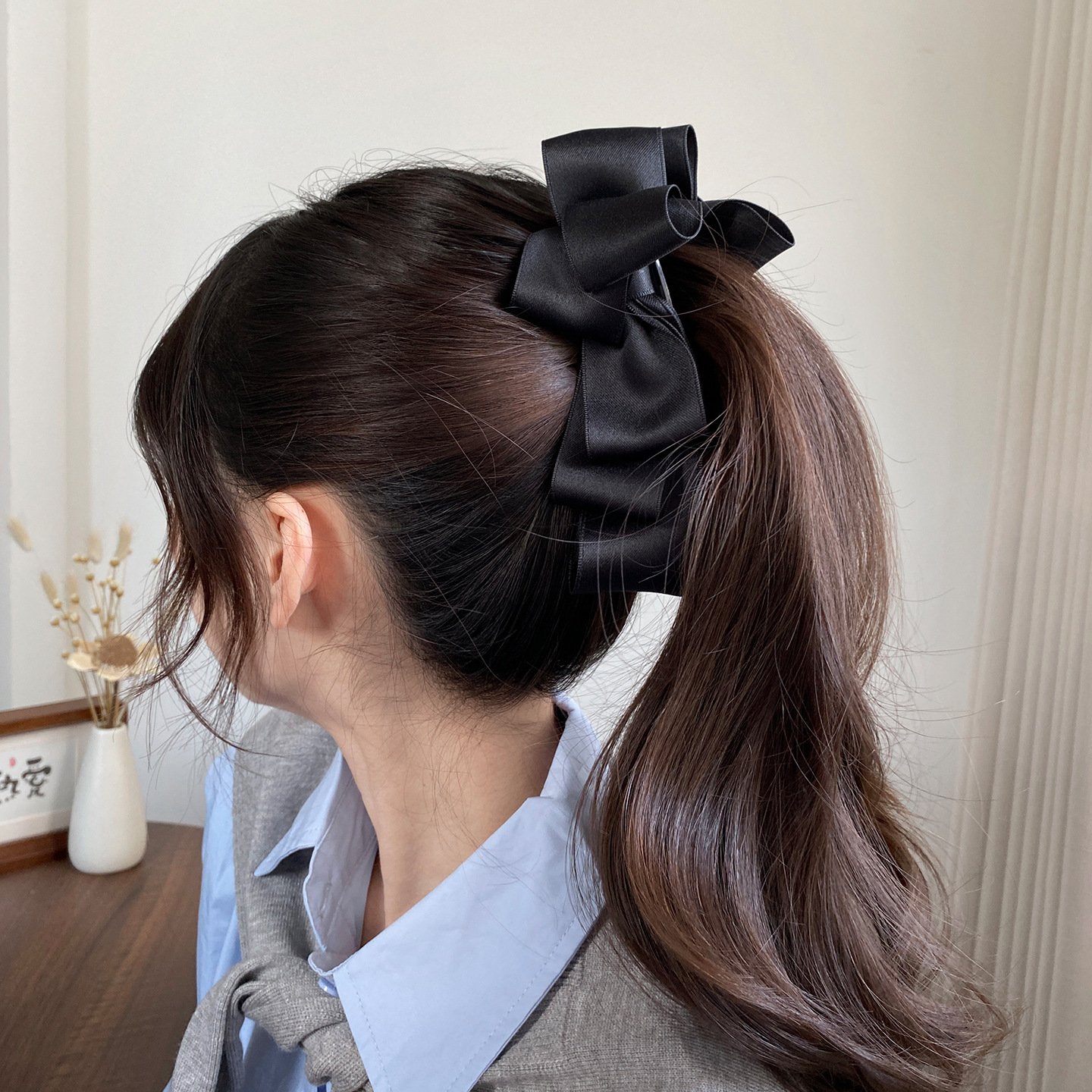 Kẹp dọc tóc NƠ ĐEN tầng có răng cao cấp, kẹp tóc nữ Đẹp, quà tặng bạn gái độc đáo B3334