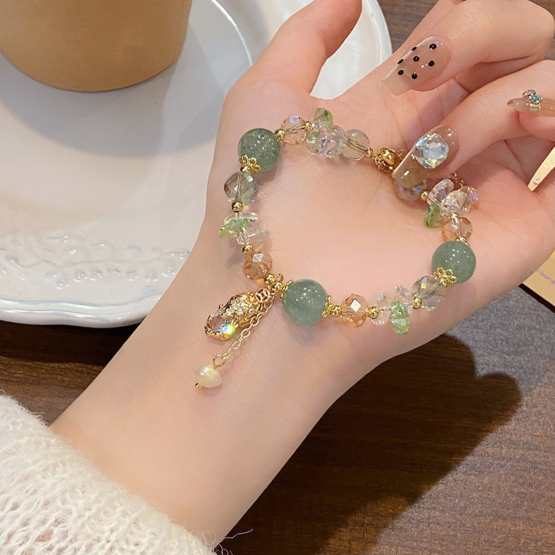 Vòng tay nữ Pha lê XANH LÁ cao cấp rút chỉnh freesize, Lắc tay thiết kế Hàn Quốc, quà tặng bạn gái độc đáo B3664