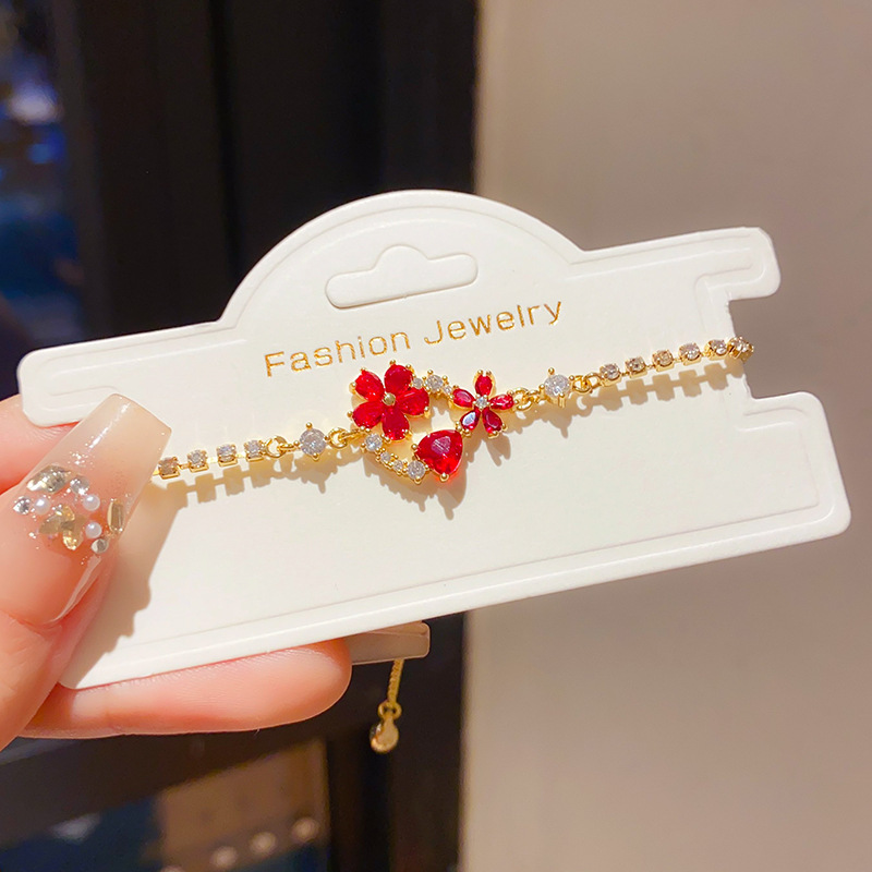 Lắc tay HOA MAI ĐỎ xi vàng pha cao cấp FREESIZE, vòng tay thiết kế đẹp tặng bạn gái B3274