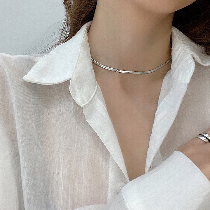 Dây chuyền bản to trơn màu bạc cá tính, phụ kiện vòng cổ đẹp độc đáo B3534