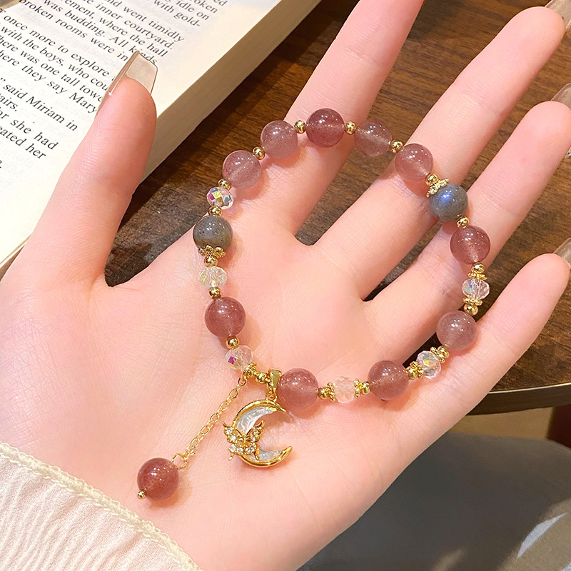 Vòng tay nữ PHA LÊ mặt trăng màu DÂU TÂY cao cấp freesize, Lắc tay thiết kế Hàn Quốc, quà tặng bạn gái độc đáo B3665