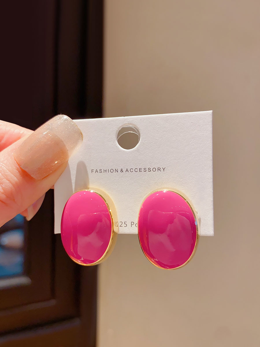 Bông tai form to bầu dục HỒNG TÍM độc đáo màu sắc, hoa tai thời trang đẹp B3275