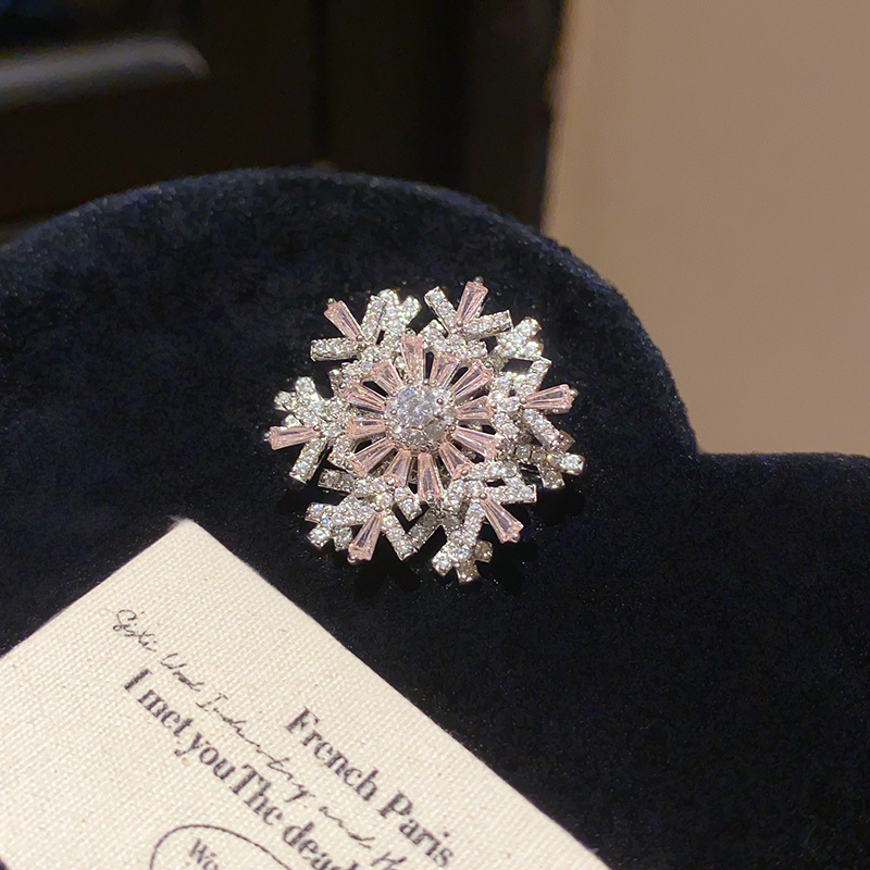 Trâm cài áo BÔNG TUYẾT ĐÁ HỒNG xi bạc 925 cao cấp, phụ kiên cài áo nữ đẹp trục xoay B3276