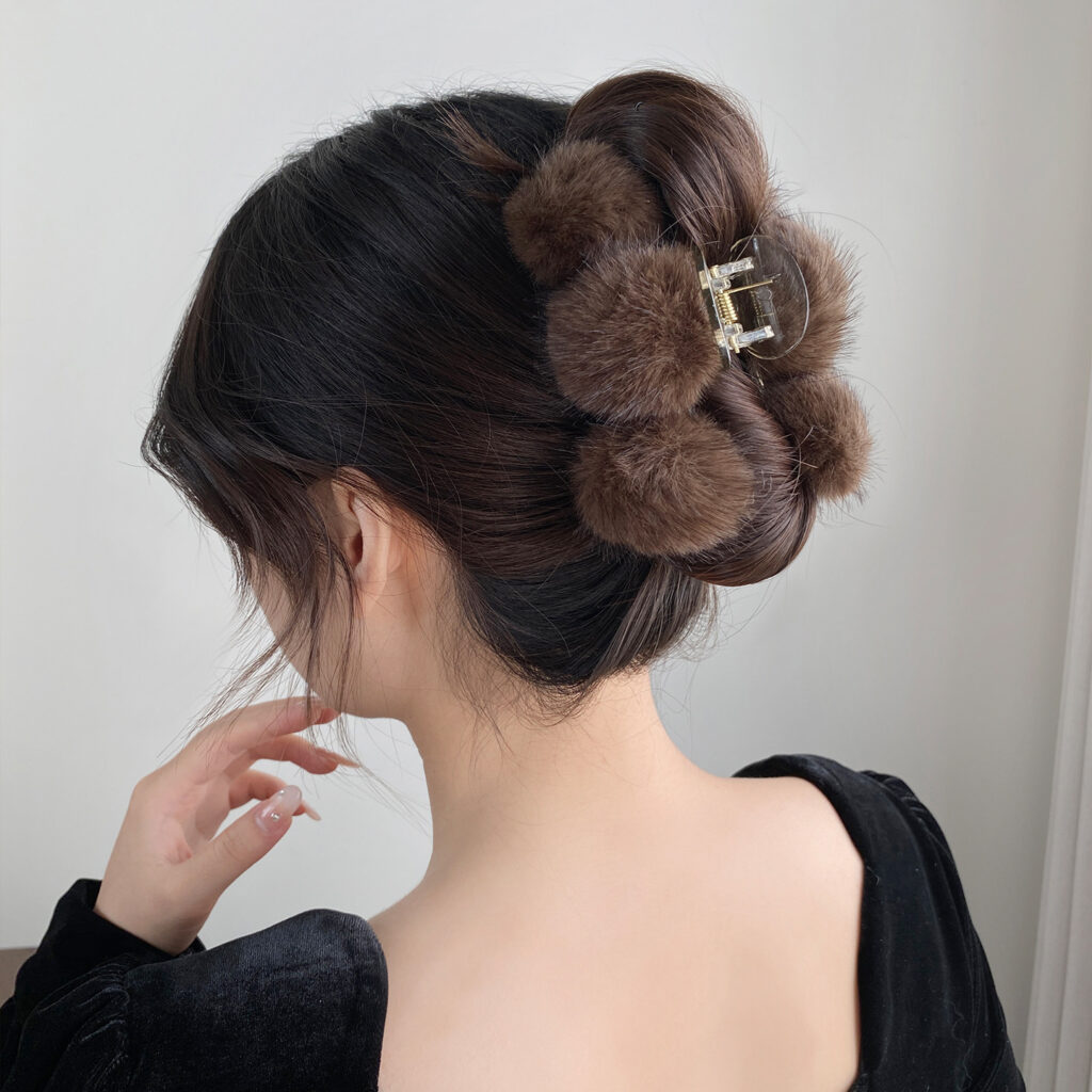 Kẹp gắp lớn quả bông màu NÂU cao cấp, kẹp càng cua nữ cao cấp, kẹp tóc nữ đẹp B3364