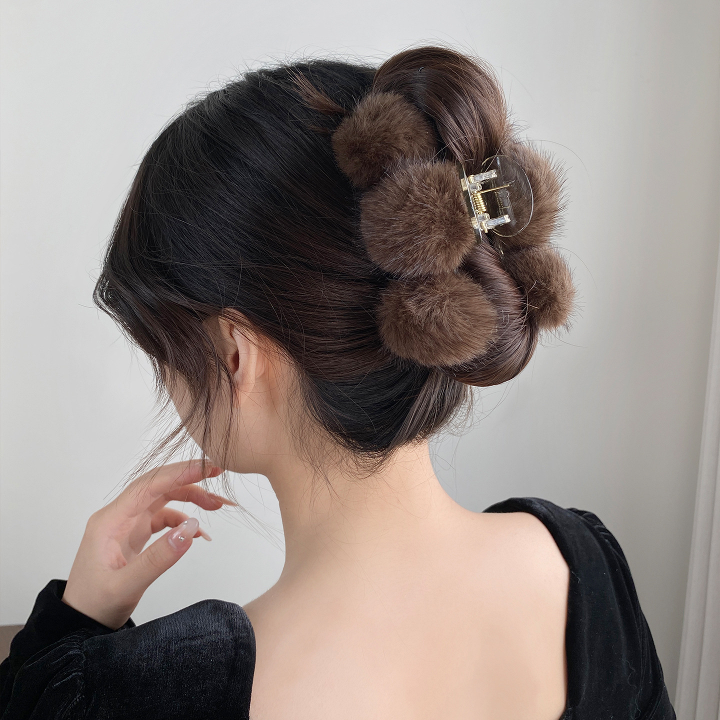 Kẹp gắp lớn quả bông màu NÂU cao cấp, kẹp càng cua nữ cao cấp, kẹp tóc nữ đẹp B3364