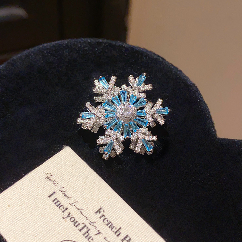 Trâm cài áo BÔNG TUYẾT trục xoay ĐÁ XANH DƯƠNG viền xi 925 cao cấp, trâm cài áo nữ thiết kế ĐẸP SANG TRỌNG B3277