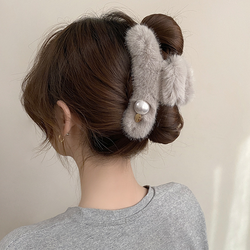 Kẹp gắp lớn lông màu XÁM cao cấp,Kẹp càng cua nữ đẹp, phụ kiện kẹp tóc cao cấp, quà tặng bạn gái B3365