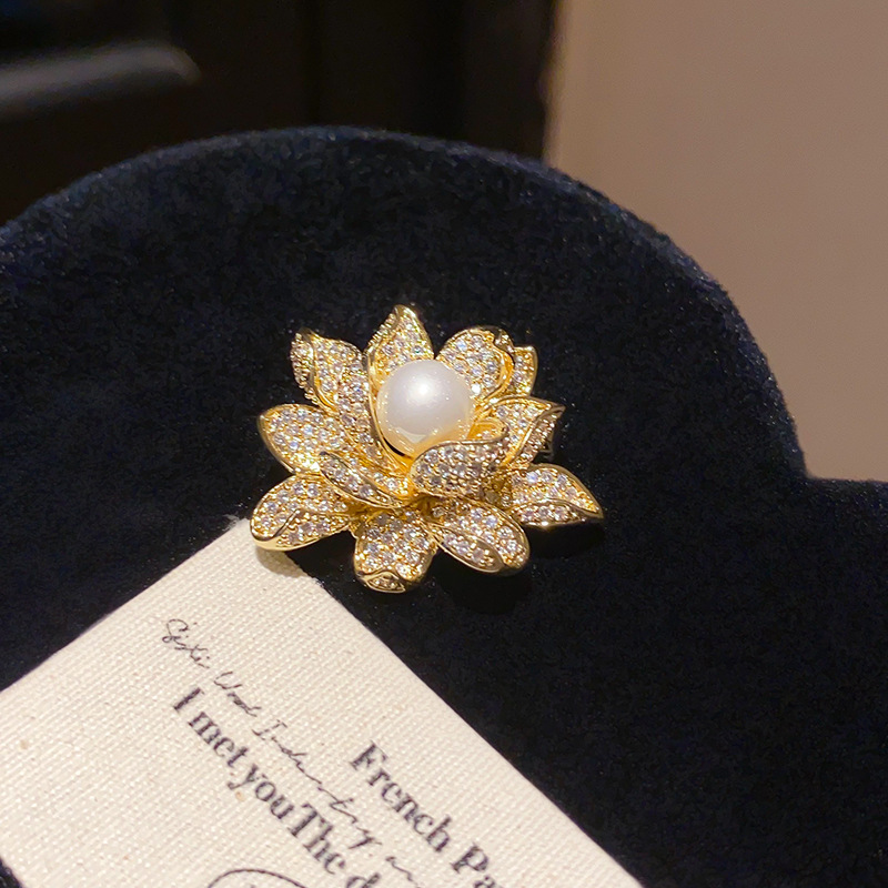 Cài áo SEN ngọc ĐÁ ZIRCON xi vàng pha cao cấp, ghim cài áo nữ cao cấp thiết kế độc đáo B3279