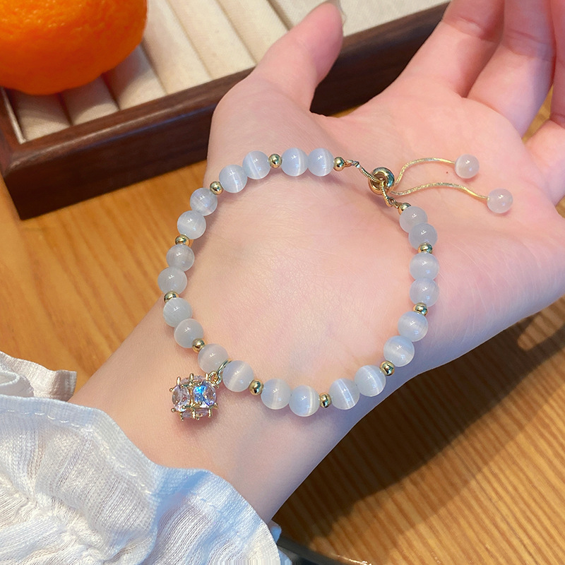 Vòng tay nữ ĐÁ mắt mèo Quả cầu đá cao cấp freesize, Lắc tay thiết kế Hàn Quốc, quà tặng bạn gái độc đáo B3670