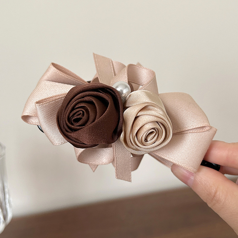 Kẹp dọc tóc HOA hồng NÂU DA cao cấp, phụ kiện kẹp tóc nữ độc đáo, sang trọng, quà tặng bạn gái B3340