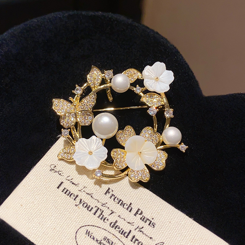 Trâm cài áo hình tròn HOA BƯỚM đá zircon cao cấp, ghim cài áo nữ ĐẸP ĐỘC ĐÁO sang trọng B3281