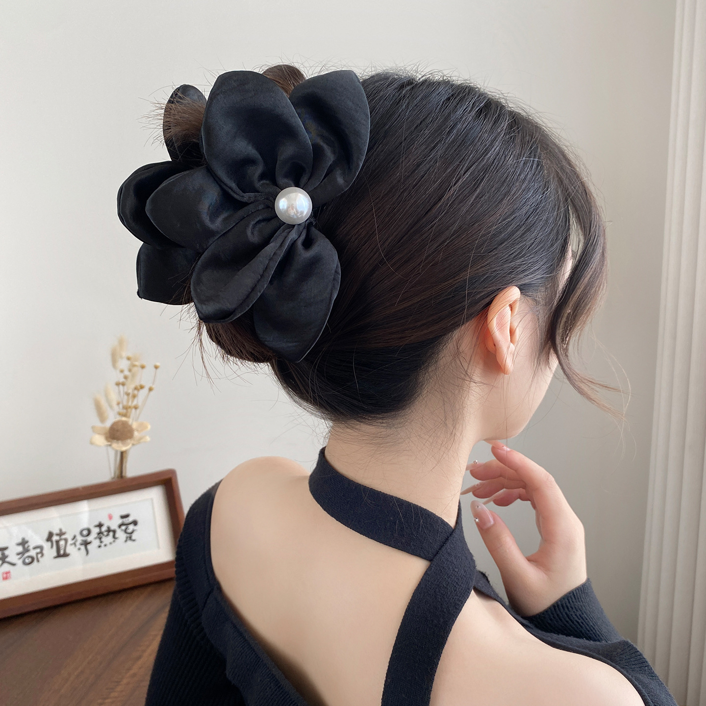 Kẹp gắp lớn bán nguyệt NGỌC toen ĐEN, phụ kiện tóc cao cấp độc đáo B3343