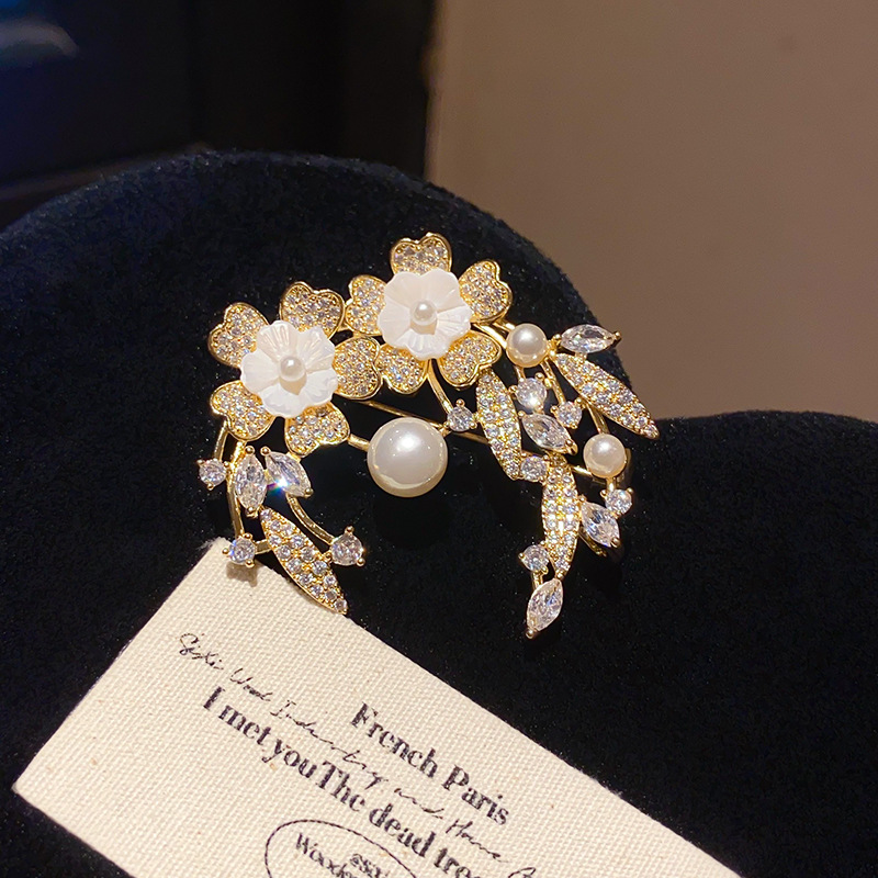 Cài áo TRĂNG HOA đá zircom xi vàng pha cao cấp, trâm cài áo thiết kế ĐẸP, độc đáo, quà tặng mẹ B3283