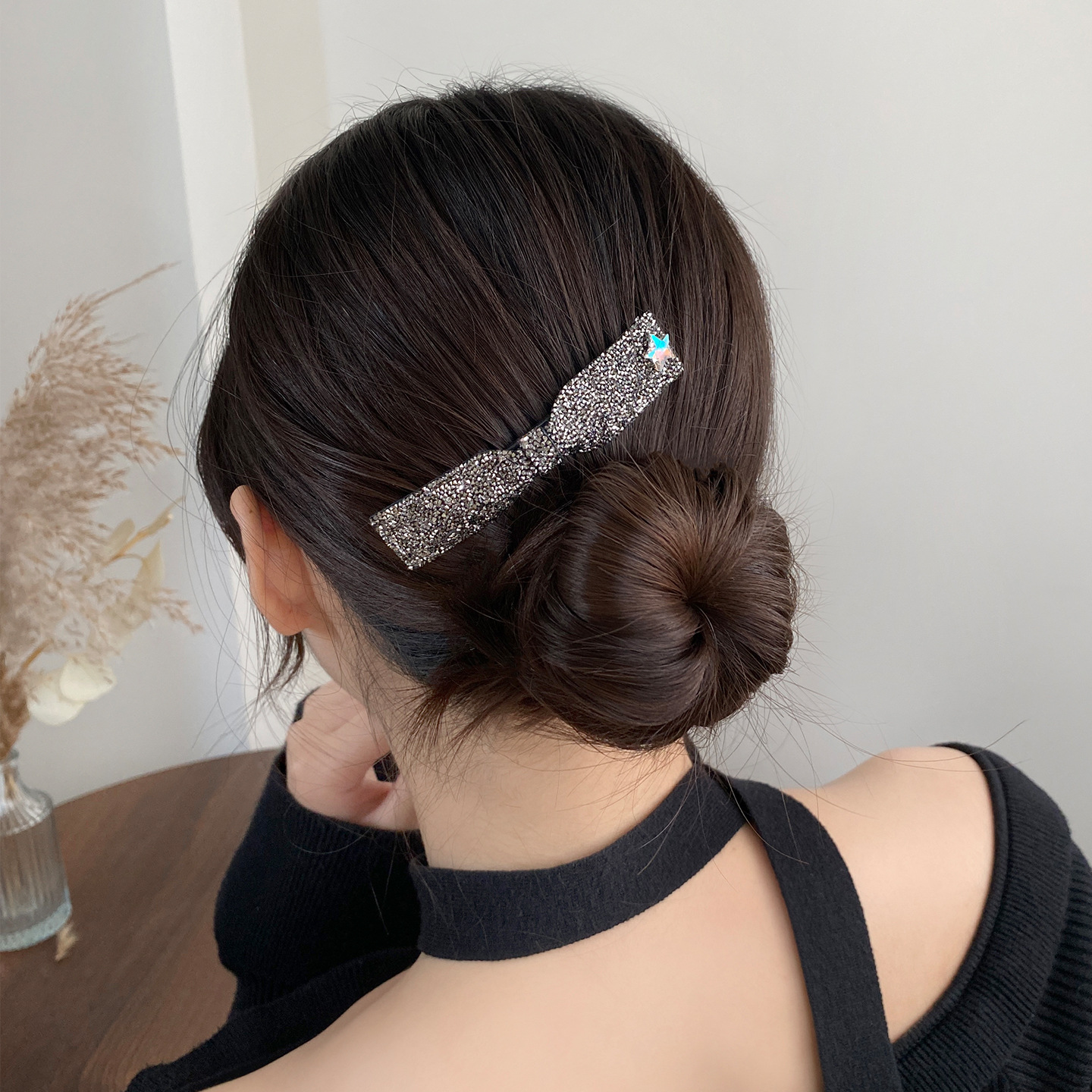 Kẹp tóc xước lược NƠ ĐEN cao cấp, phụ kiện tóc nữ độc đáo, sang trọng B3345