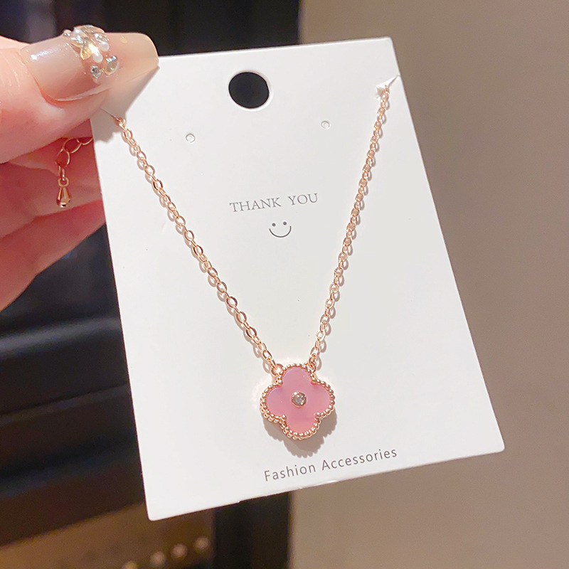 Dây chuyền CỎ 4 LÁ HỒNG cao cấp, dây chuyền mảnh đẹp độc đáo, phụ kiện dây chuyền tặng bạn gái B3285