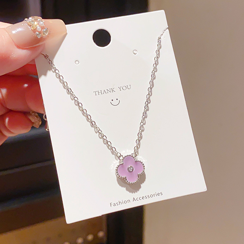 Dây chuyền cỏ 4 lá Xi bạc 925 cao cấp Màu Tím độc đáo, phụ kiện dây chuyền xinh đẹp, quà tặng bạn gái B3286
