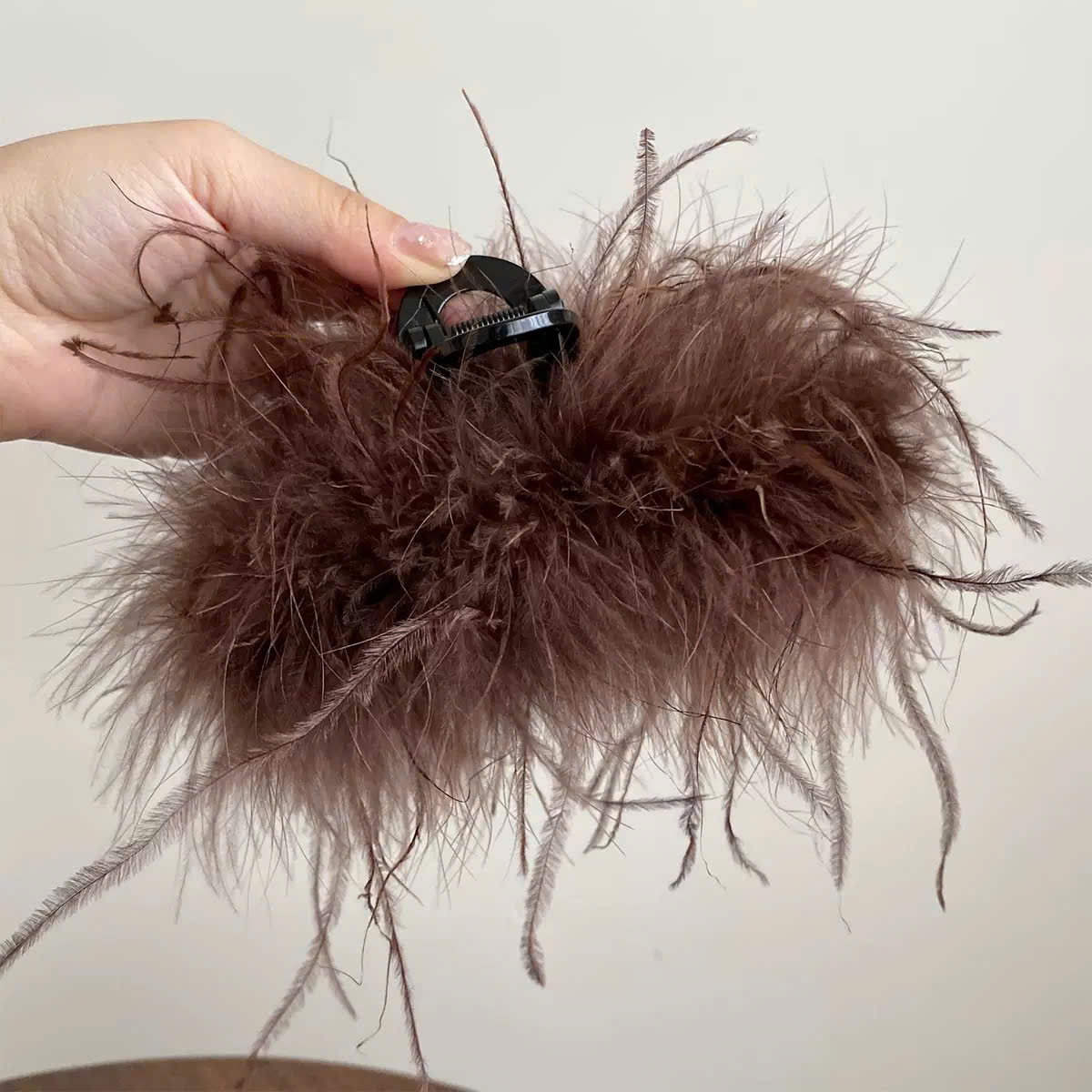 Kẹp gắp tóc lớn LÔNG vũ NÂU, phụ kiện kẹp tóc nữ đẹp độc đáo B3347