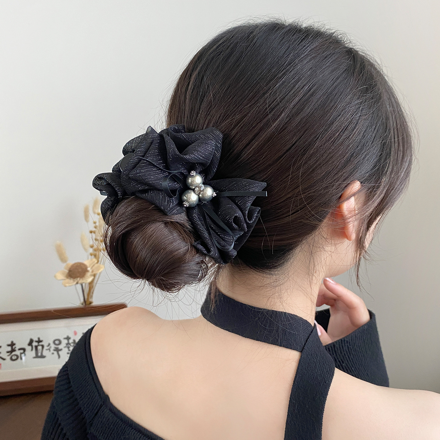 Kẹp tóc nữ 3 răng VOAN NƠ nhụy ngọc cao cấp, phụ kiện kẹp tóc nữ đẹp độc đáo, sang trọng B3350