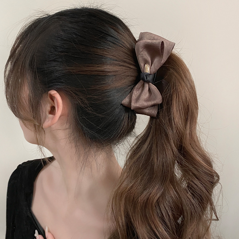 Kẹp tóc dọc nữ dạng NƠ màu NÂU xinh, phụ kiện kẹp tóc cao cấp, Quà tặng bạn gái đẹp B3417