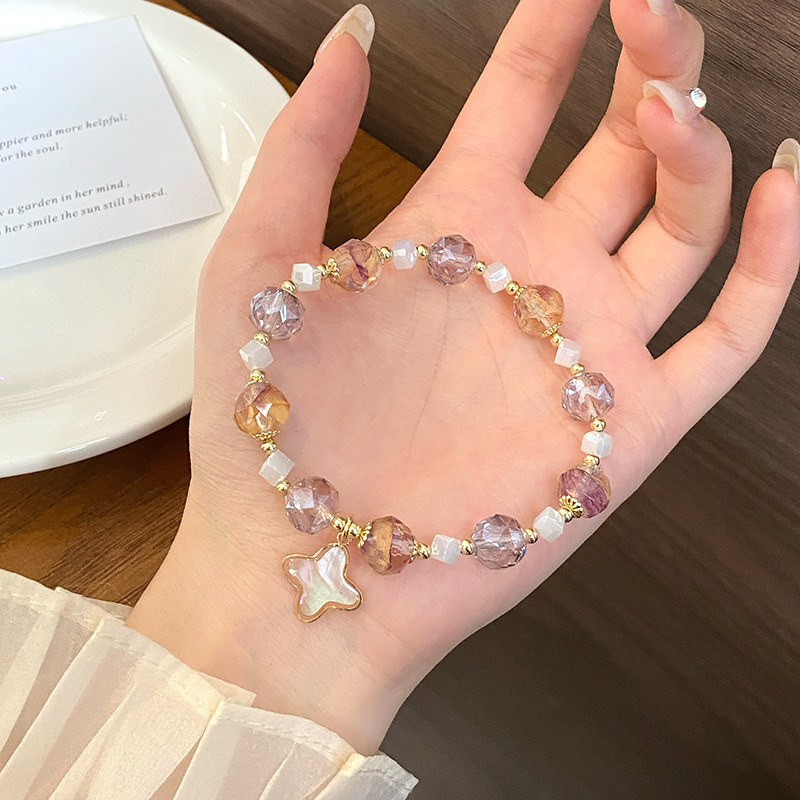 Vòng tay nữ cao cấp CỎ 4 LÁ may mắn hạt đá màu lấp lánh freesize, phụ kiện vòng tay đẹp, quà tặng bạn gái độc đáo B3680