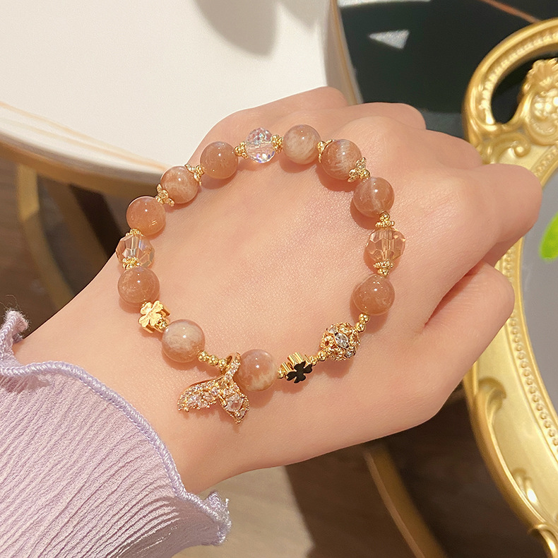 Vòng tay Moonstone màu cam đuôi cá cao cấp Freesize,Lắc tay thiết kế Hàn Quốc,quà tặng bạn gái độc đáo B3636