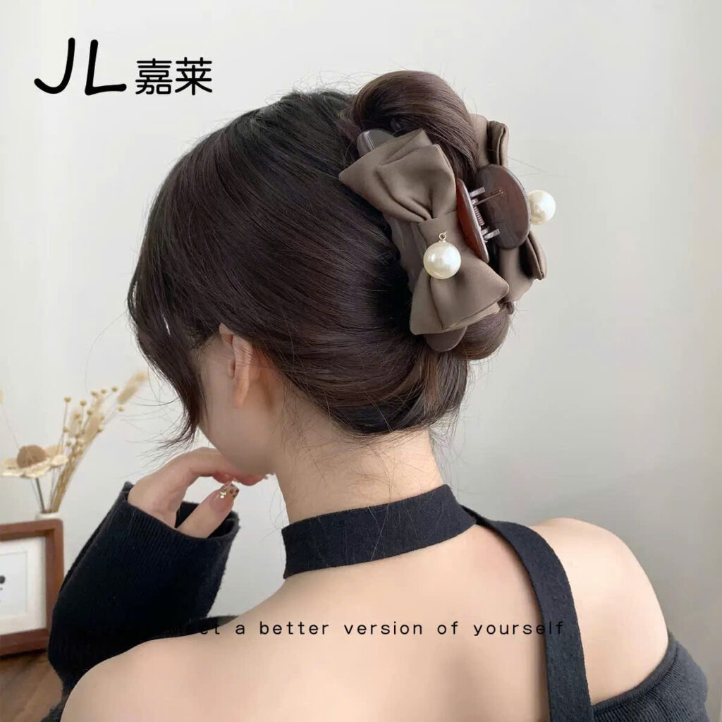 Kẹp gắp tóc nữ tone NÂU NƠ NGỌC cao cấp, phụ kiện tóc nữ độc đáo cao cấp B3351