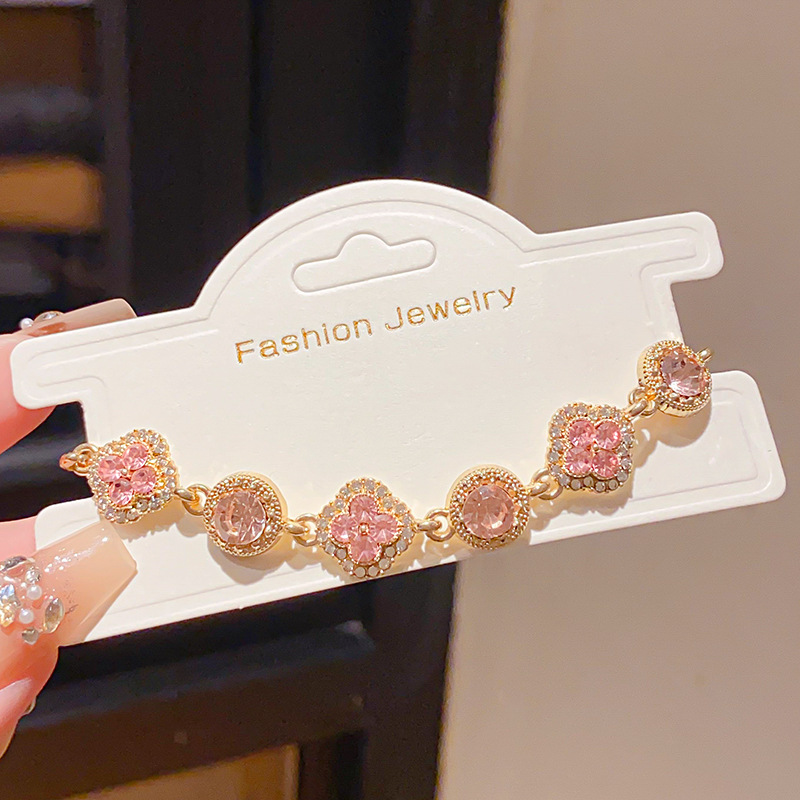 Lắc tay ĐÁ HỒNG xi màu vàng, lắc tay nữ thời trang đi tiệc đính đá màu sắc B3295