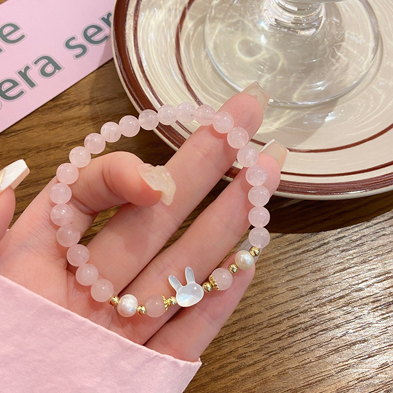 Vòng tay nữ pha lê HỒNG thỏ TRẮNG cao cấp freesize, Lắc tay thiết kế Hàn Quốc, quà tặng bạn gái độc đáo B3637