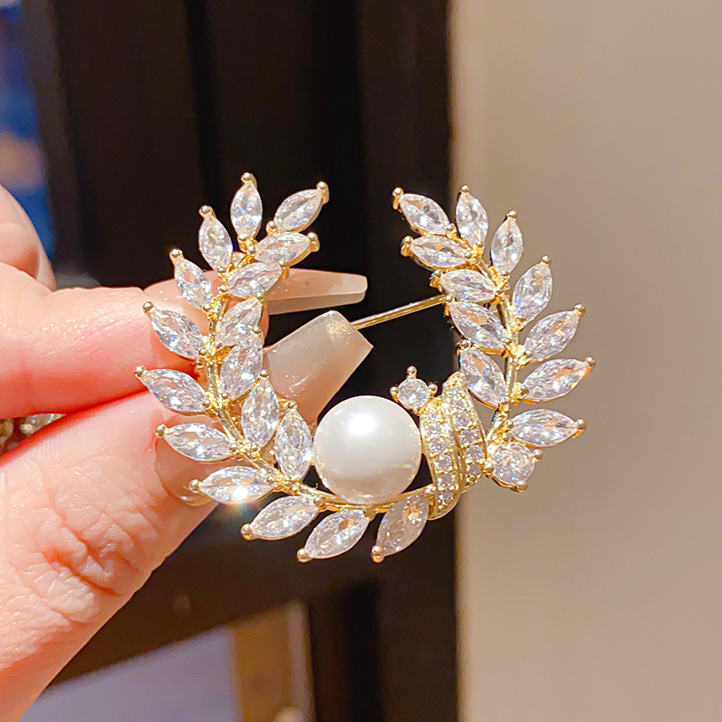 Cài áo LÚA MÌ đính đá zircon xi vàng pha cao cấp, phụ kiện cài áo đẹp độc đáo B3300