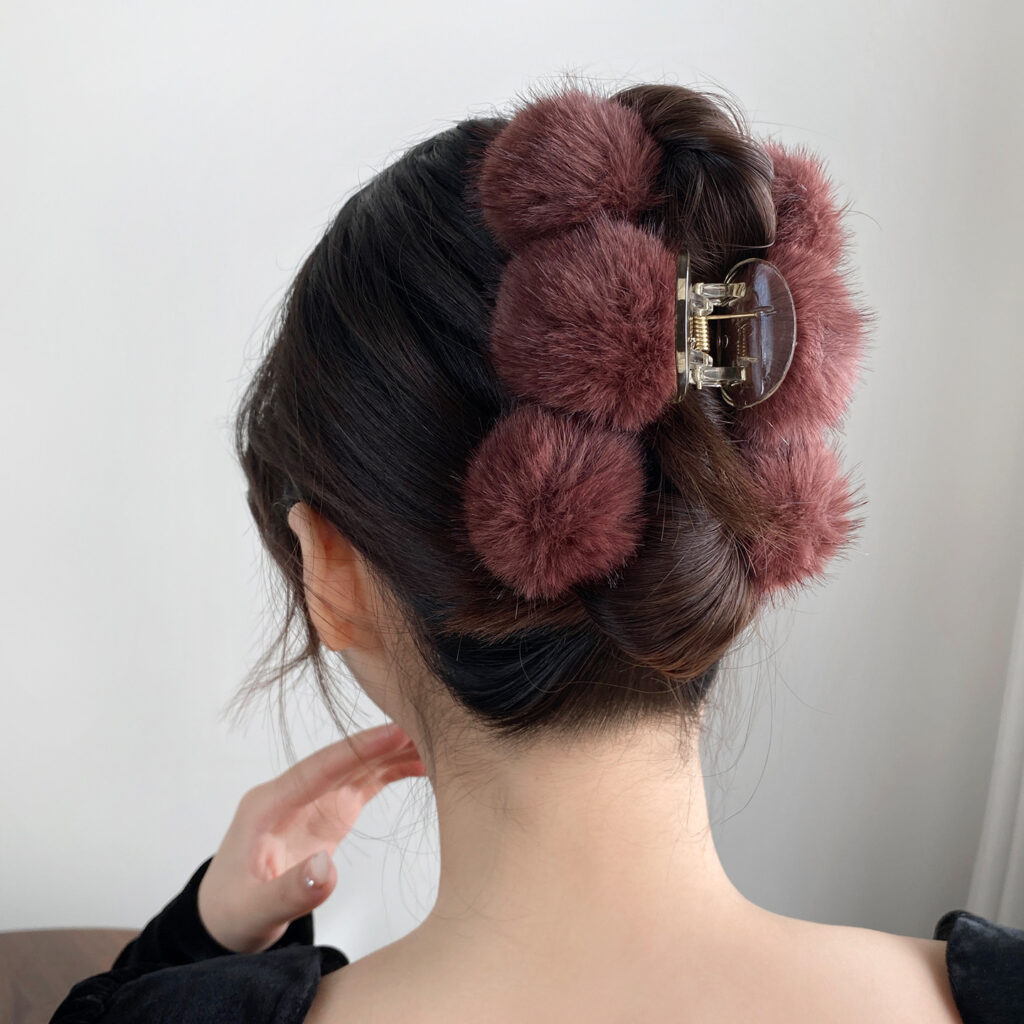 Kẹp gắp lớn lông ĐỎ ĐỔ cao cấp, kẹp càng cua nữ độc đáo, Phụ kiện kẹp tóc nữ sang trọng B3362