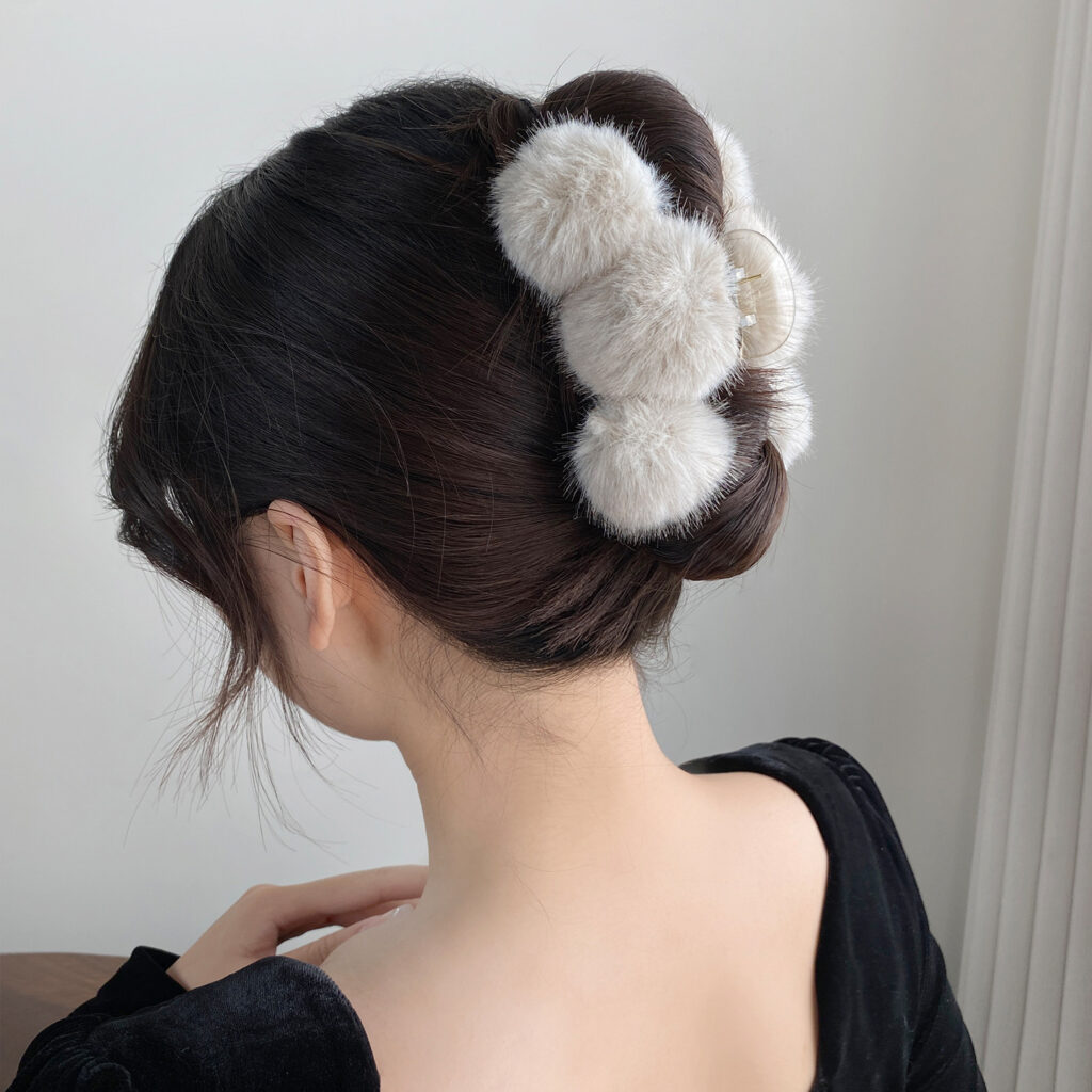 Kẹp gắp lớn quả bông màu XÁM chuột nhạt cao cấp, phụ kiện kẹp tóc nữ đẹp cao cấp, quà tặng độc đáo B3363