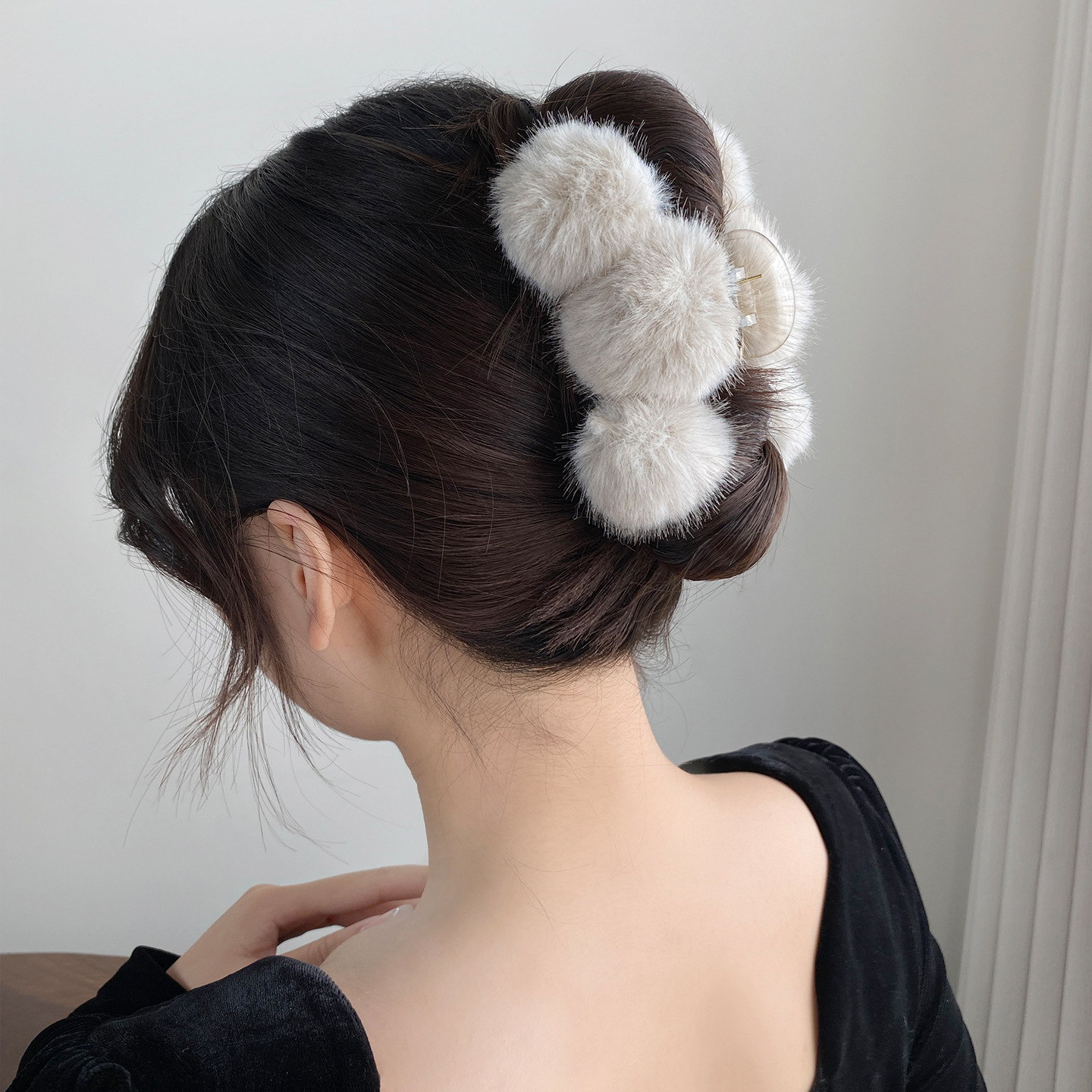 Kẹp gắp lớn quả bông màu XÁM chuột nhạt cao cấp, phụ kiện kẹp tóc nữ đẹp cao cấp, quà tặng độc đáo B3363