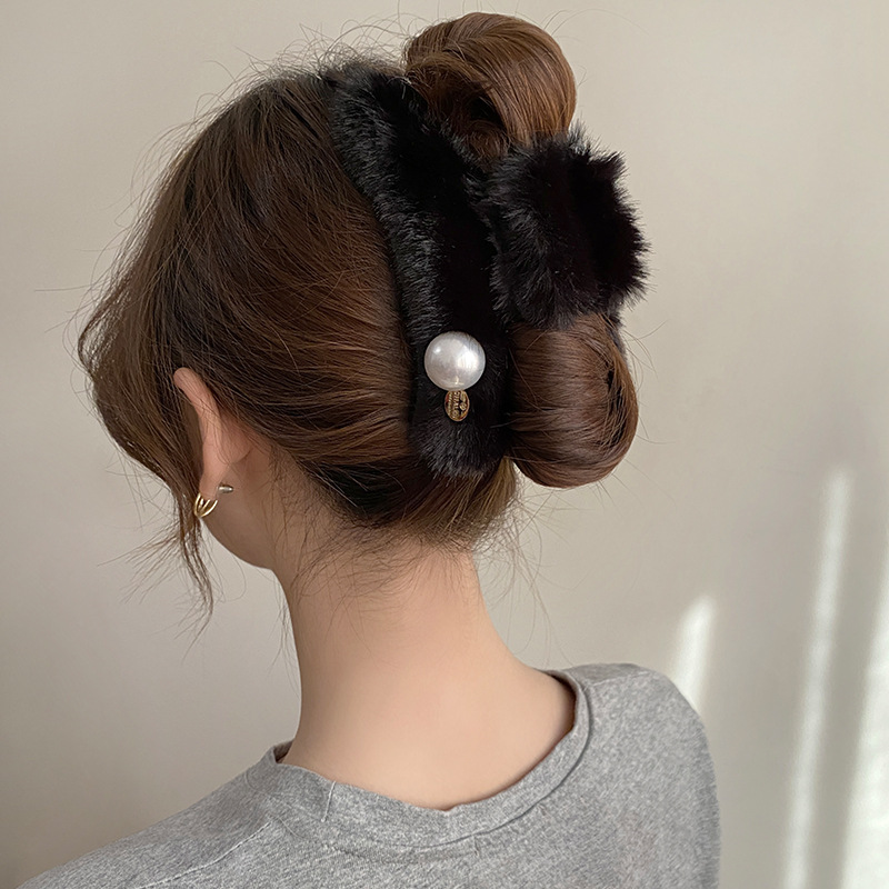 Kẹp gắp lớn lông màu ĐEN cao cấp,Kẹp càng cua nữ đẹp, phụ kiện kẹp tóc cao cấp B3367