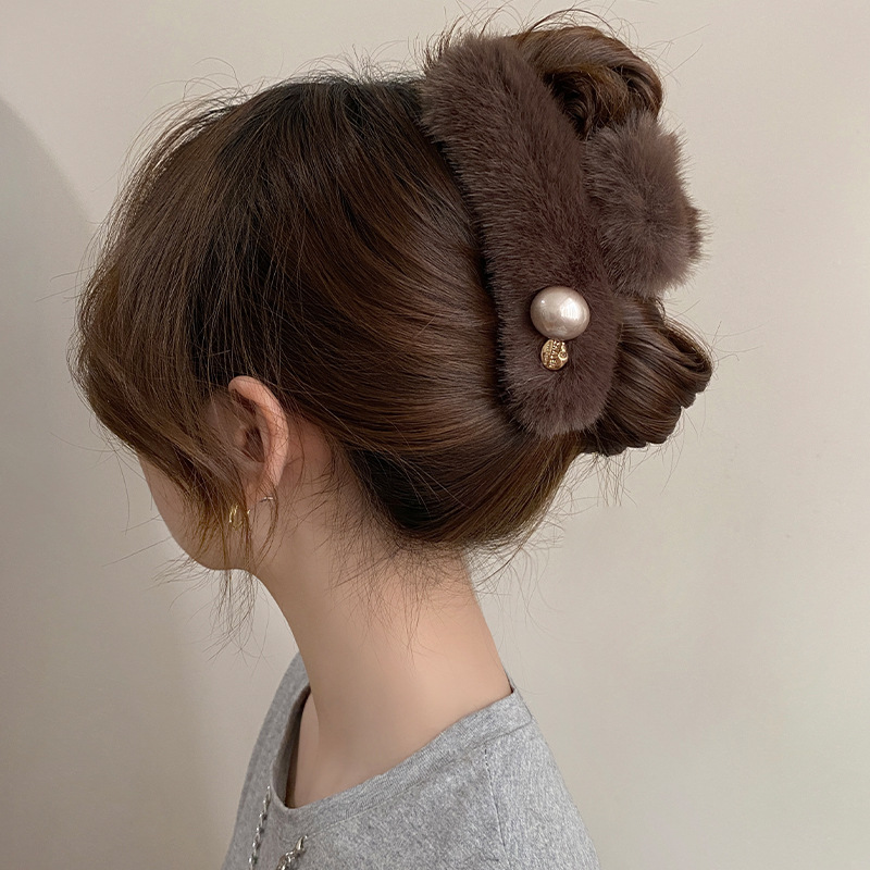 Kẹp gắp lớn lông màu NâU cao cấp, kẹp tóc nữ đẹp độc đáo, quà tặng bạn gái xinh đẹp B3368