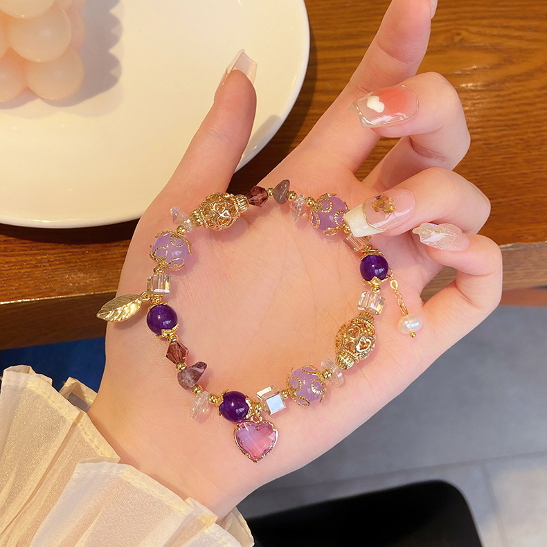 Vòng tay nữ TÍM pha lê TRÁI TIM TÍM cao cấp freesize, Lắc tay thiết kế Hàn Quốc, quà tặng bạn gái độc đáo B3638