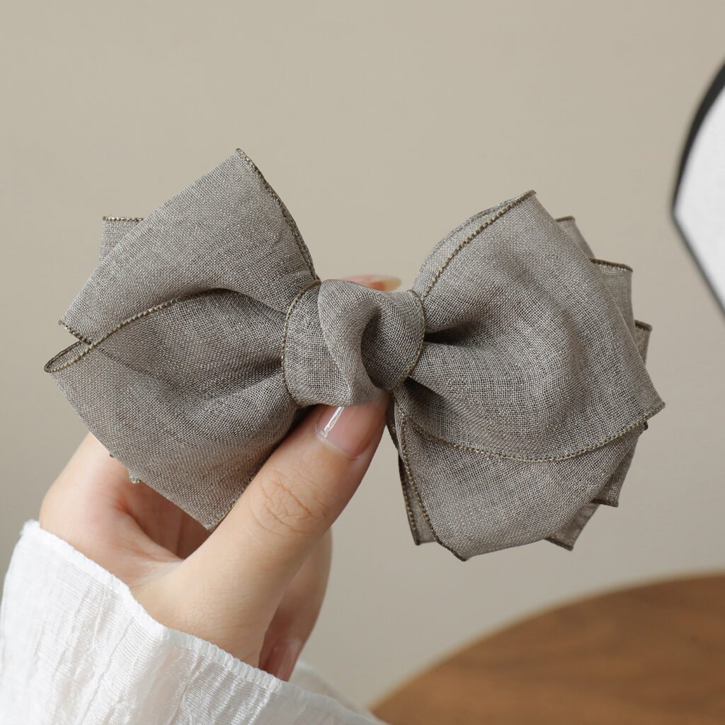 Kẹp dọc tóc NƠ NÂU NHẠT voan cao cấp, phụ kiện kẹp tóc nữ ĐẸP, quà tặng phụ nữ độc đáo B3371