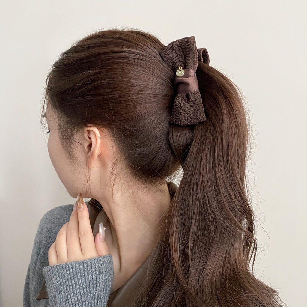 Kẹp tóc dọc NƠ dệt màu XANH RÊU cao cấp, phụ kiện kẹp tóc nữ đẹp, sang trọng B3378