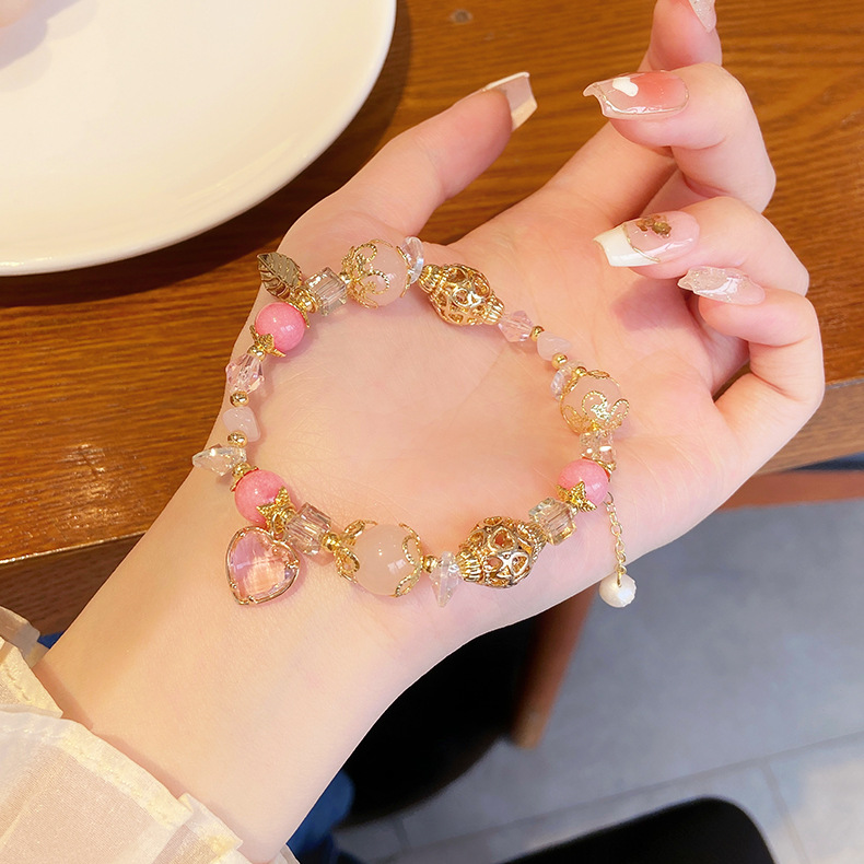 Vòng tay nữ HỒNG pha lê TRÁI TIM HỒNG cao cấp freesize, Lắc tay thiết kế Hàn Quốc, quà tặng bạn gái độc đáo B3639