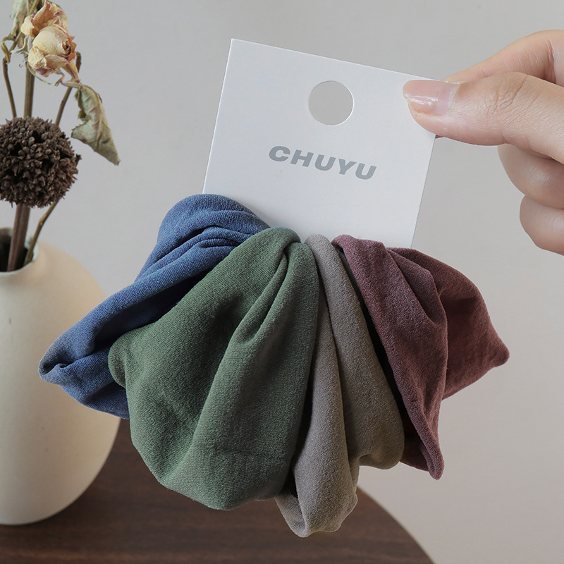 Sét 4 côt tóc cao cấp XANH NÂU basic, phụ kiện cột tóc nữ cao cấp B3381