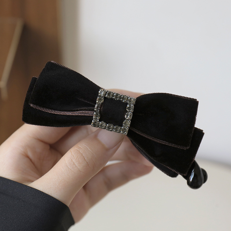 Kẹp dọc tóc hình vuông đính đá NHUNG NƠ MÀU ĐỎ ĐÔ, phụ kiện tóc độc đáo B3390