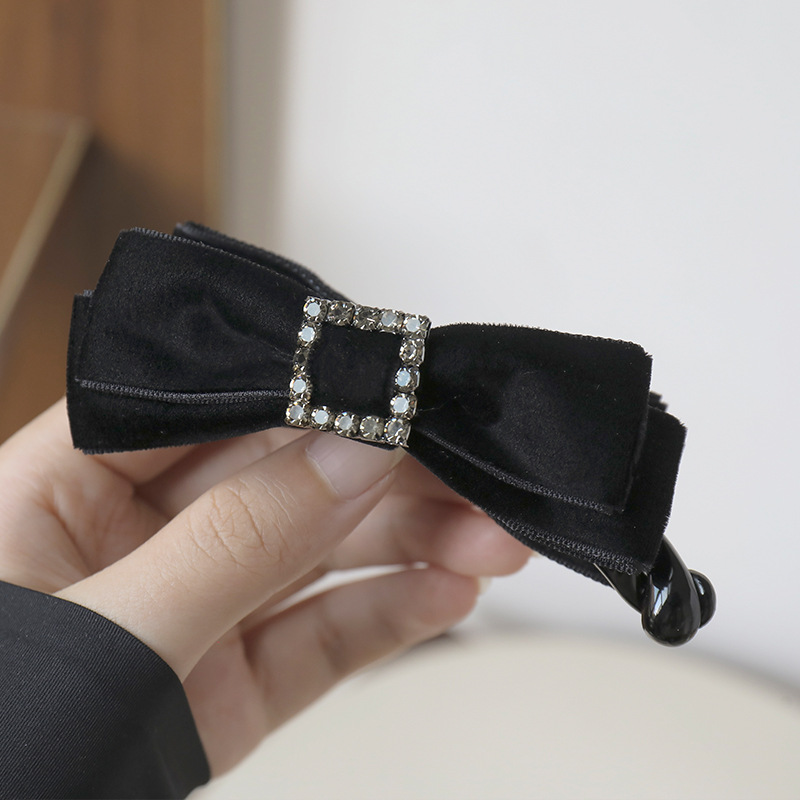 Kẹp dọc tóc hình vuông đính đá NHUNG NƠ MÀU ĐEN, phụ kiện tóc độc đáo B3391