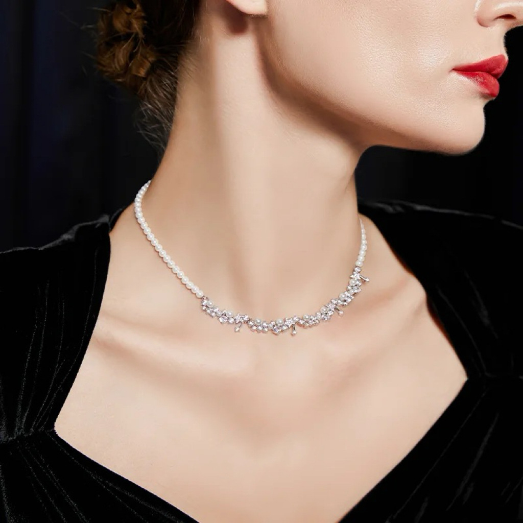 Vòng cổ, dây chuyền ngọc trai mix đá zircon cao cấp, dây chuyền nhẹ nhàng dễ mix đồ, phụ kiện dây chuyền cô dâu B3162