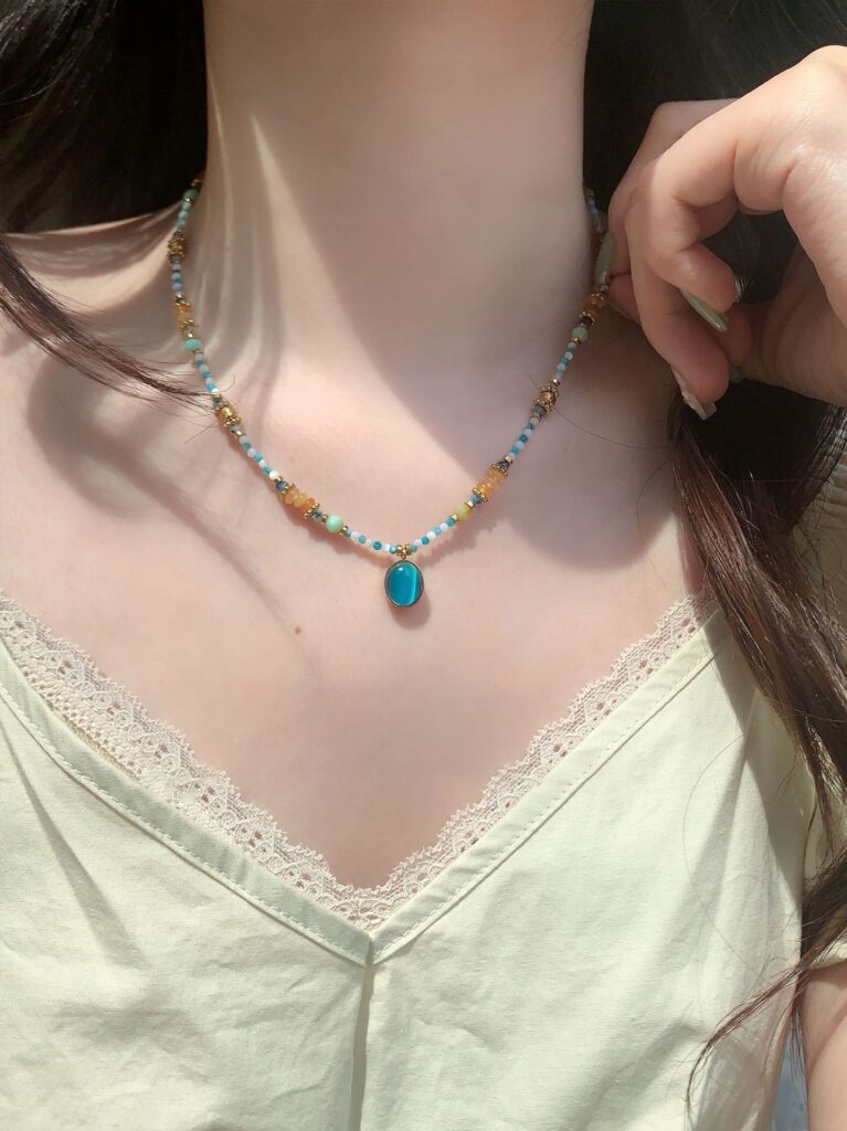 Dây chuyền ĐÁ XANH mắt mèo xi cao cấp, phụ kiệ vòng cổ đẹp độc đáo đi tiệc B3163