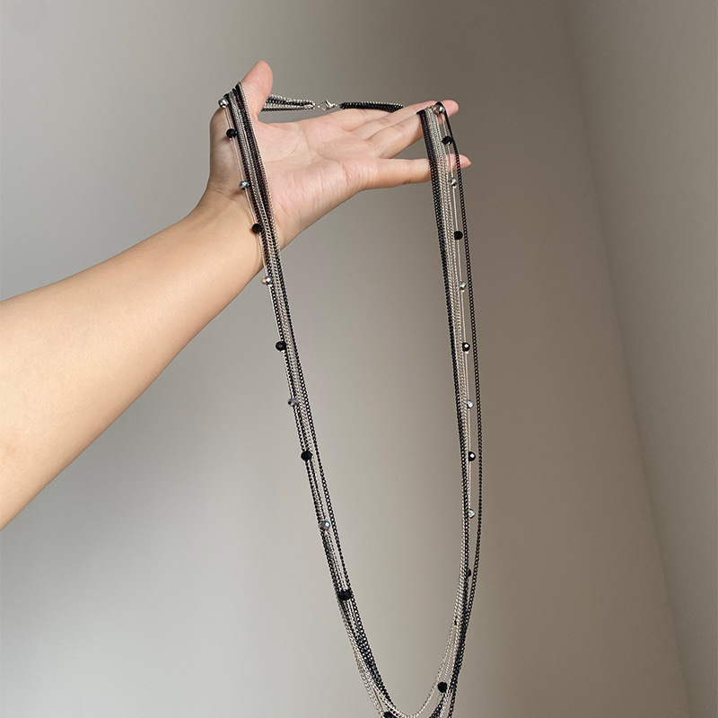 Dây chuyền dài mix 2-3 tầng ĐEN BẠC cao cấp basic, phụ kiện dây chuyền đẹp B3164