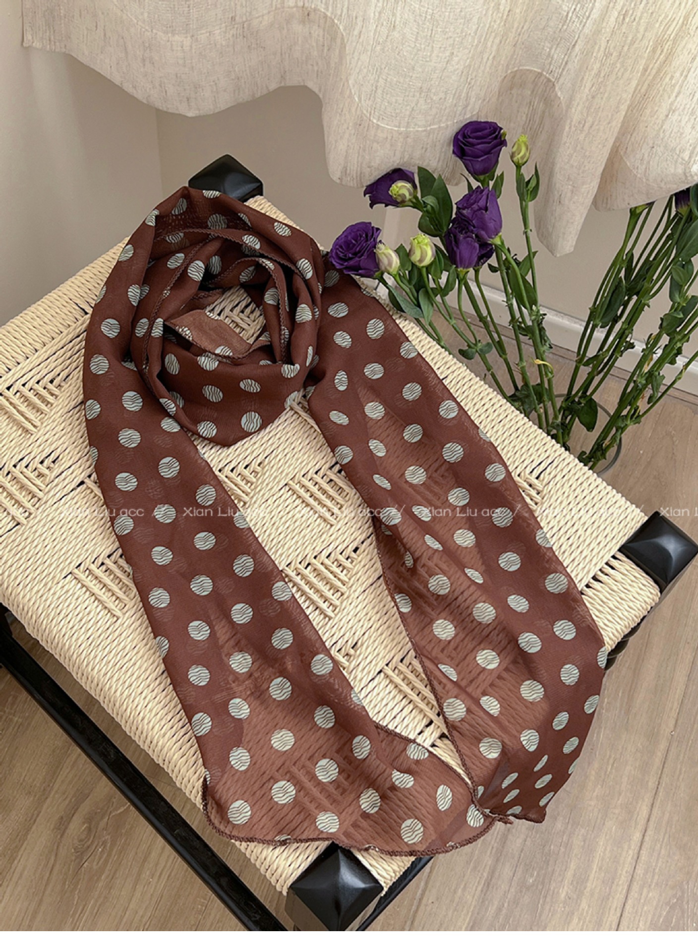 Khăn lụa, quàng cổ thời trang Tone CÀ PHÊ CHẤM bi độc đáo phong cách HÀN QUỐC B3158