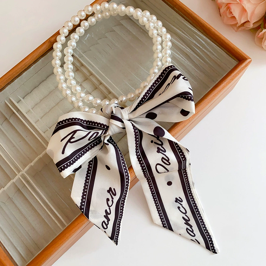 Vòng cổ chuỗi ngọc khăn lụa KEM chấm bi, thiết kế phụ kiện vòng cổ xinh B3157