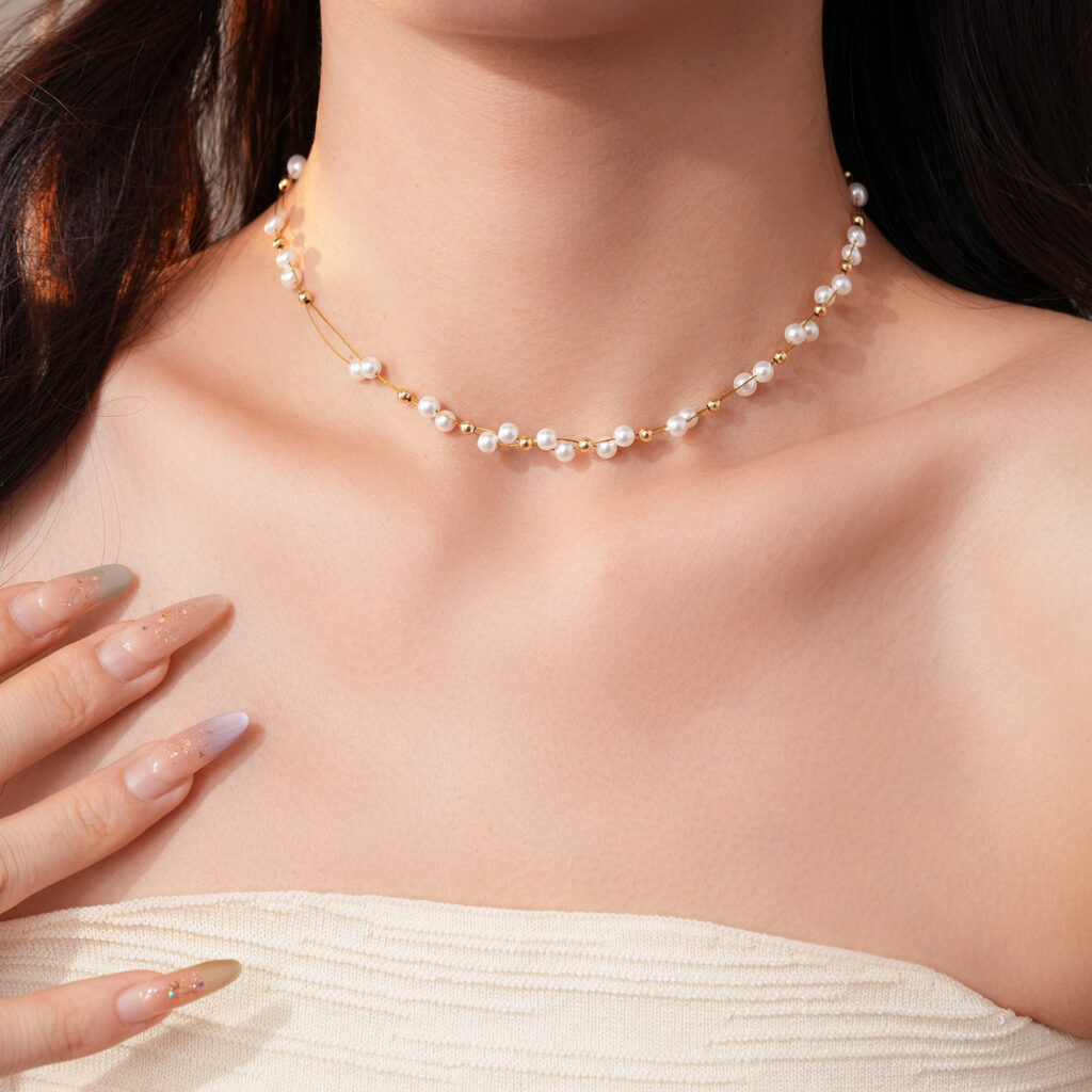 Dây chuyền NGỌC nhí mix xinh đẹp, vòng cổ đơn giản độc đáo, phụ kiện vòng cổ cô dâu B3171